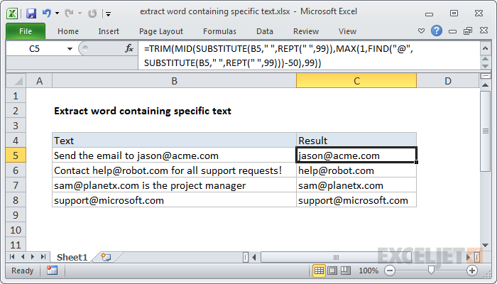 Extract Word Containing Specific Text Excel Formula Exceljet